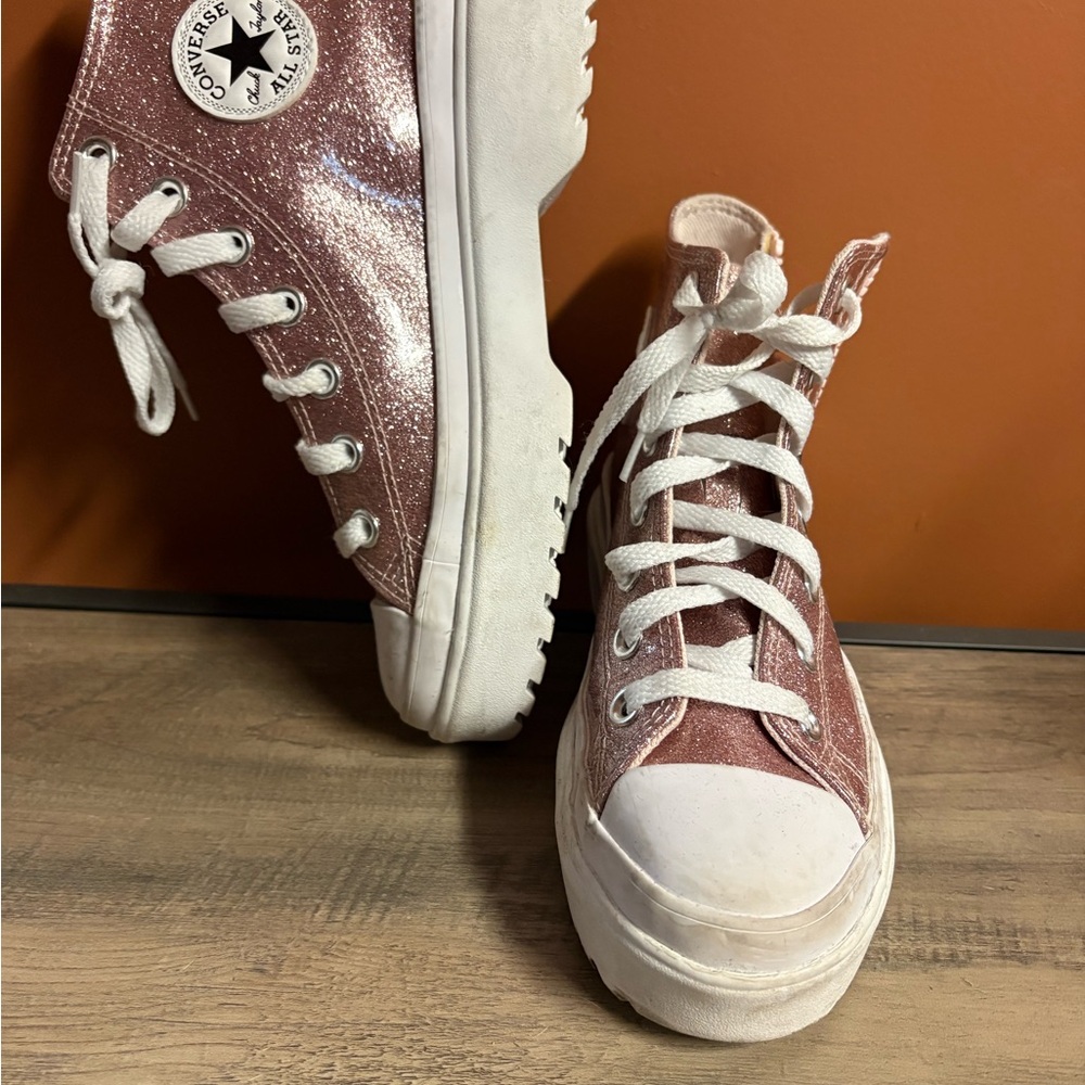Converse Pink Glitter Platform High-Top Sneakers - Picture 5 of 9